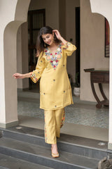 Yellow Embroidered Straight Kurta Set With Pants