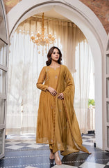 Crimson Embroidered Anarkali Suit Set with Dupatta