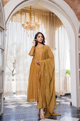 Crimson Embroidered Anarkali Suit Set with Dupatta