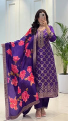 Elegant Purple Kurta Set with Floral Dupatta