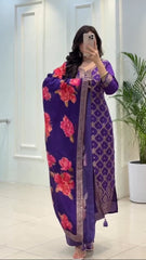 Elegant Purple Kurta Set with Floral Dupatta