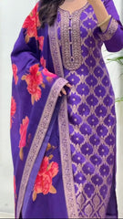 Elegant Purple Kurta Set with Floral Dupatta