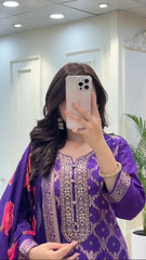 Elegant Purple Kurta Set with Floral Dupatta