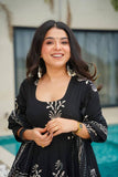 Black Ethnic Printed Anarkali Kurta Set with Dupatta for Women
