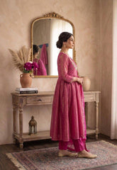 Pink Embroidered Anarkali Suit Set with Dupatta