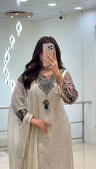 Elegant Ivory Embroidered Kurta Set with Designer Dupatta