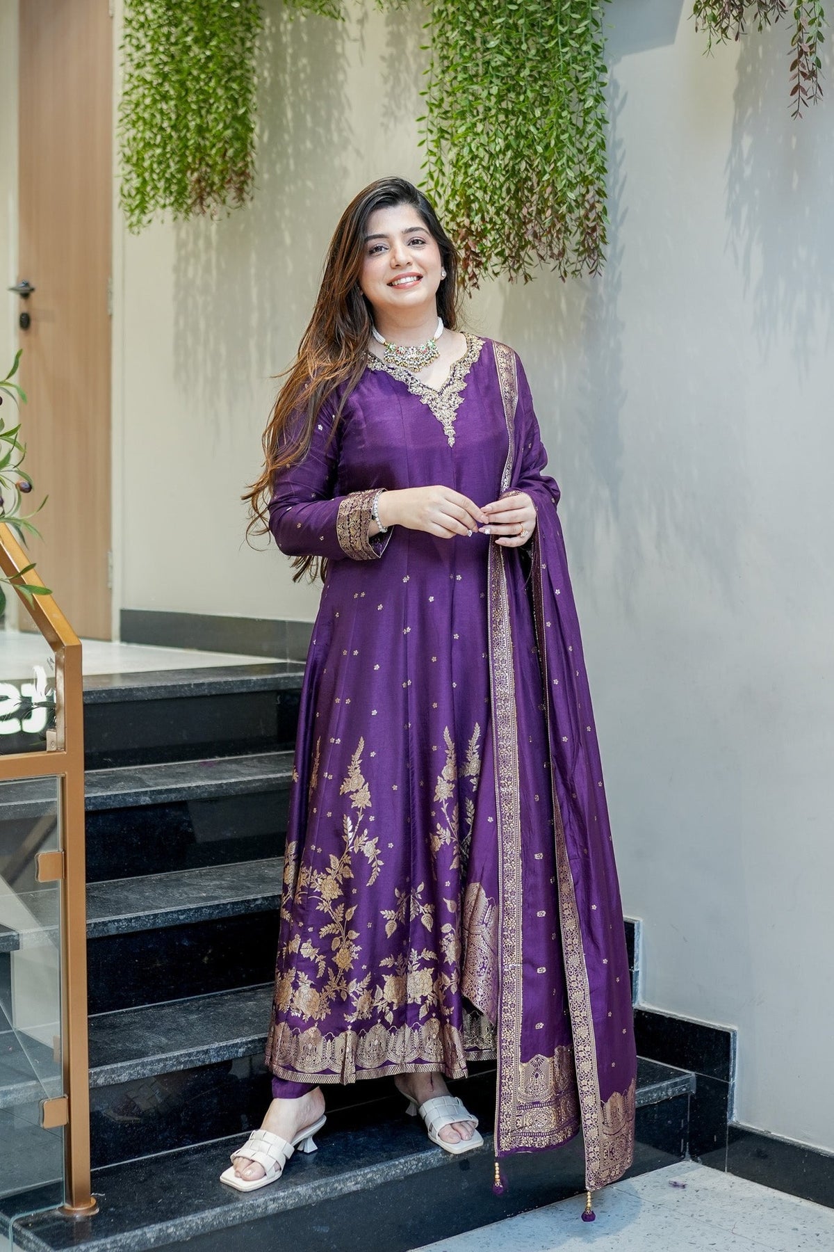 Purple Pure Cotton Silk Suit Set