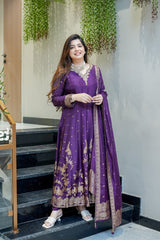 Purple Pure Cotton Silk Suit Set