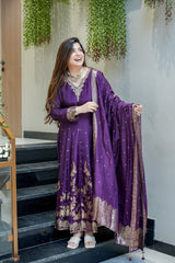 Purple Pure Cotton Silk Suit Set