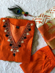 New Beautiful Hand Work Designers Kurta Pent Dupatta Set
